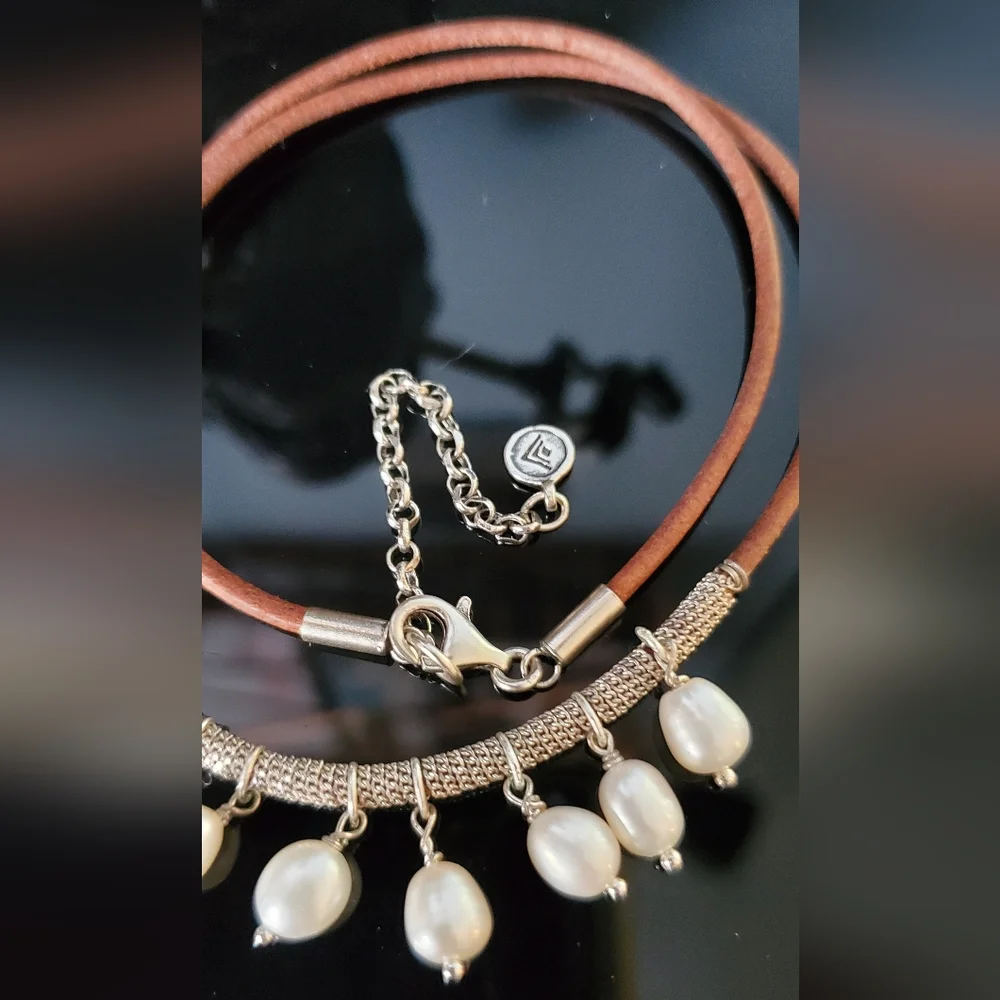 Silpada Pearls Of Wisdom sterling leather and freshwater pearl necklace - Picture 14 of 14
